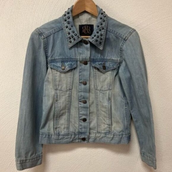 Rock & Republic Women’s Denim Jean Jacket with Studded Collar Sz S - Picture 1 of 6